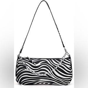 Eilova Orityle Zebra Print Shoulder Handbag with Silver Hardware